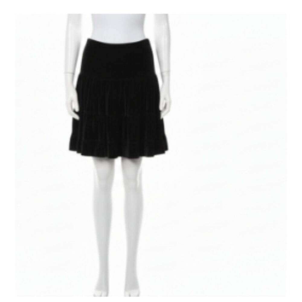 BCBGMAXAZRIA Black Velour Tiered Skirt LG